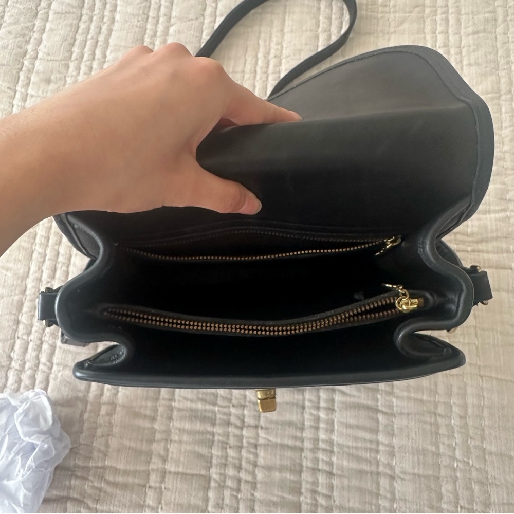 Classic Black Leather Top-Handle Crossbody Bag - Picture 9 of 11